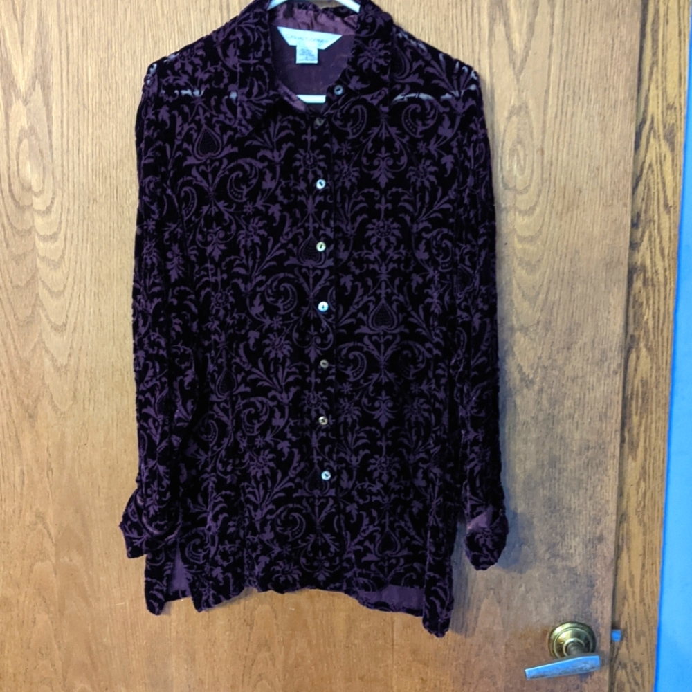 Casual Corner Velvet Burnout Button Down